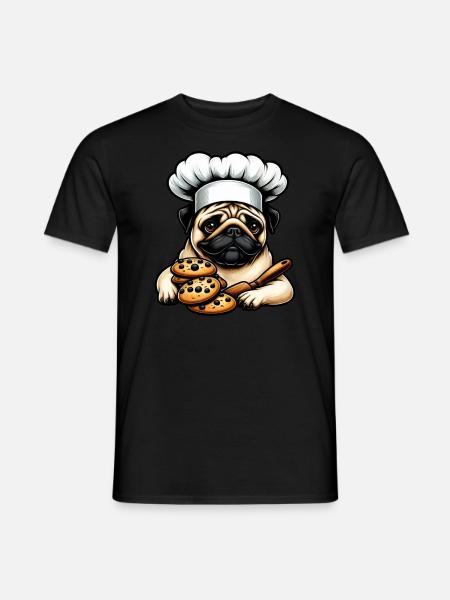 Pug Cook with Cookie - Men's T-Shirt - black