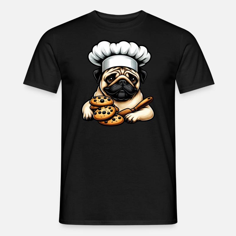 Mops Koch mit Cookie - Männer T-Shirt - Schwarz