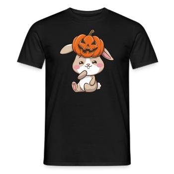 Mignon Halloween Lapin Citrouille Dessin Animé Octobre - T-shirt homme - noir - Devant - AI Model Male 178 light (178cm)