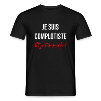 Complotiste Emmerde Blanc - T-shirt homme - noir - Devant - AI Model Male 178 light (178cm)