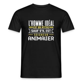 Humour profession | Soigneur animalier - T-shirt homme - noir - Devant - AI Model Male 178 light (178cm)