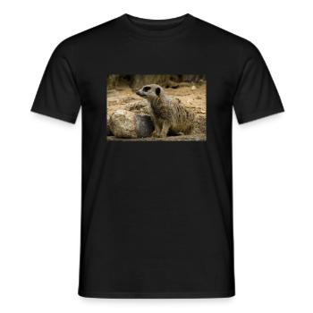 Erdmännchen thront über Felsen Foto - Männer T-Shirt - Schwarz - Vorne - AI Model Male 178 light (178cm)