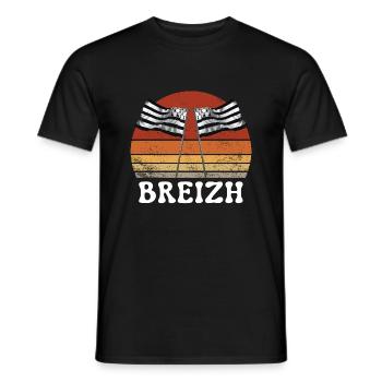 BREIZH DRAPEAU BRETAGNE VINTAGE RÉTRO - T-shirt homme - noir - Devant - AI Model Male 178 light (178cm)