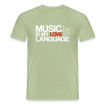 La musique est mon amour Langue 3 - T-shirt homme - vert sauge - Devant - AI Model Male 178 light (178cm)