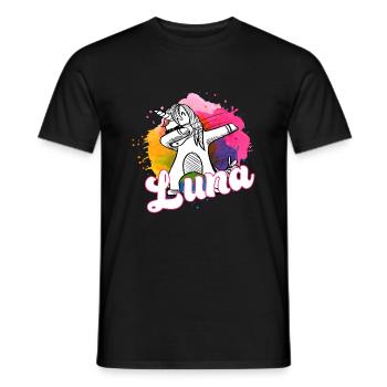 LUNA - Beau nom avec licorne dabbing - T-shirt homme - noir - Devant - AI Model Male 178 light (178cm)