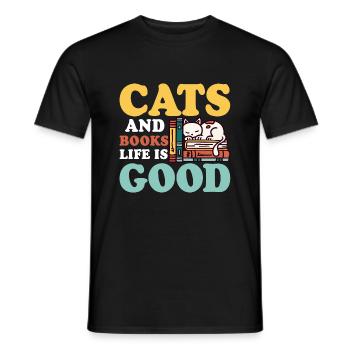 Cats And Books Life Is Good Reading Book Lover - Men's T-Shirt - black - Front - AI Model Male 178 light (178cm)