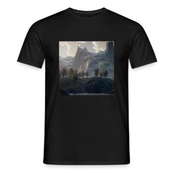 Beautiful mountain landscape in the fog - Men's T-Shirt - black - Front - AI Model Male 178 light (178cm)