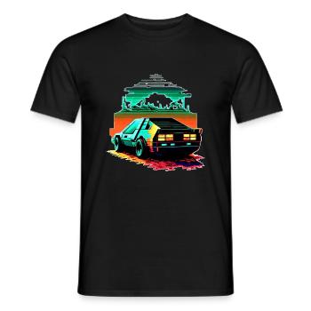80er Retro Sportwagen in Sci-Fi 8-Bit Grafik - Männer T-Shirt - Schwarz - Vorne - AI Model Male 178 light (178cm)