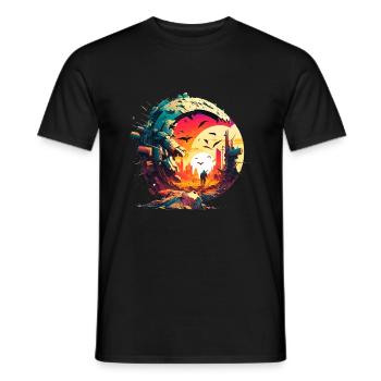 Lone wanderer of the future as a sci-fi pilgrim - Men's T-Shirt - black - Front - AI Model Male 178 light (178cm)