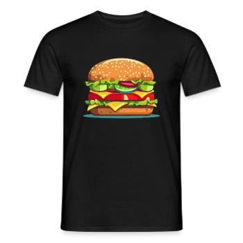 Colorful tasty hamburger cheeseburger illustration - Men's T-Shirt - black - Front - AI Model Male 178 light (178cm)