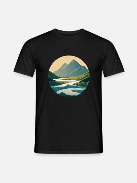 Mountains with River Nature Illustration/Grafik - Männer T-Shirt - Schwarz