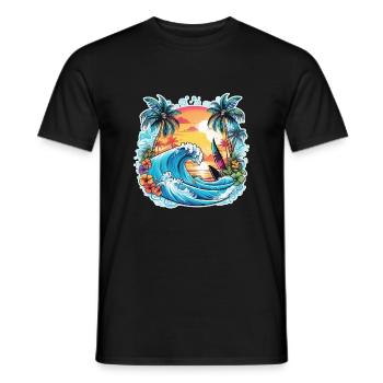 Surfing Beach Palm Tree Sunshine Holidays - Men's T-Shirt - black - Front - AI Model Male 178 light (178cm)