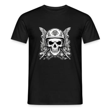 crane - squelette - tete de mort - casque de moto - T-shirt homme - noir - Devant - AI Model Male 178 light (178cm)