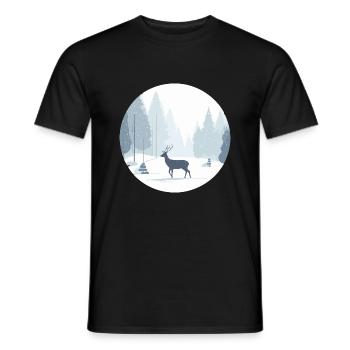 Cerf solitaire Noël Hiver Neige Forêt Paysage - T-shirt homme - noir - Devant - AI Model Male 178 light (178cm)