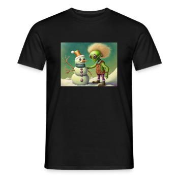 Alien baut einen Schneemann - Männer T-Shirt - Schwarz - Vorne - AI Model Male 178 light (178cm)