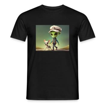 mignon petit extraterrestre rétro vert sortir le chien - T-shirt homme - noir - Devant - AI Model Male 178 light (178cm)