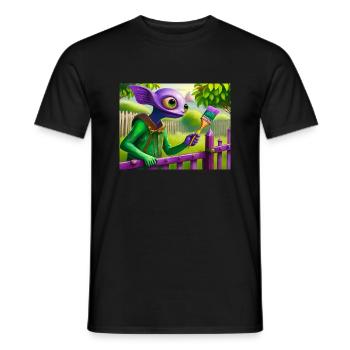 niedliches kleines grünes jahrgangs-alienmalen einen zaun - Männer T-Shirt - Schwarz - Vorne - AI Model Male 178 light (178cm)