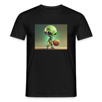 niedliche kleine grüne retro vintage alien basketball - Männer T-Shirt - Schwarz - Vorne - AI Model Male 178 light (178cm)
