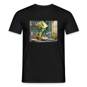 niedliche kleine grüne retro vintage alien jeden tag - Männer T-Shirt - Schwarz - Vorne - AI Model Male 178 light (178cm)
