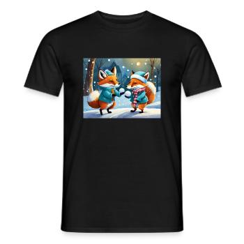 mignon petit renard démon vie quotidienne - jouer à la neige - T-shirt homme - noir - Devant - AI Model Male 178 light (178cm)