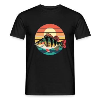 Retro Perch Sunset Angler Motif - Men's T-Shirt - black - Front - AI Model Male 178 light (178cm)