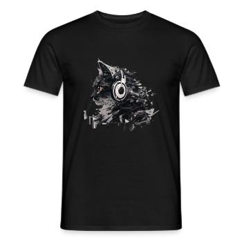 Katze mit Kopfhörern – Musik und Chill - Männer T-Shirt - Schwarz - Vorne - AI Model Male 178 light (178cm)