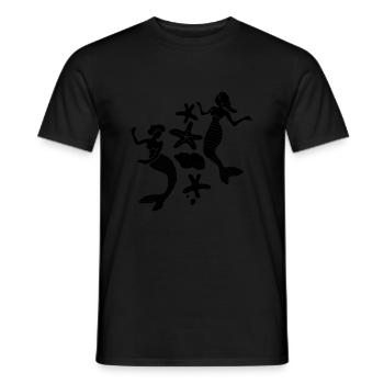 Mermaid, Serena in ocean. Sea star, shell. - Men's T-Shirt - black - Front - AI Model Male 178 light (178cm)