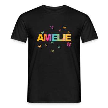 Amelie - Schöner Name mit Schmetterlingen, Mädchen - Männer T-Shirt - Schwarz - Vorne - AI Model Male 178 light (178cm)