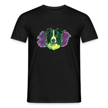 Head of Border collie - In graffiti #3 - Men's T-Shirt - black - Front - AI Model Male 178 light (178cm)