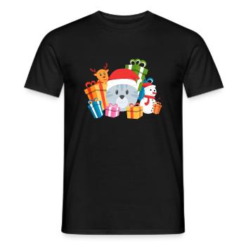 Christmas Cat Present - Men's T-Shirt - black - Front - AI Model Male 178 light (178cm)