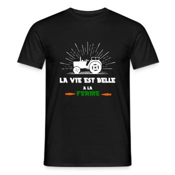la vie est belle a la ferme - T-shirt homme - noir - Devant - AI Model Male 178 light (178cm)