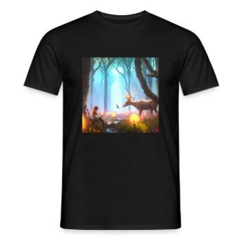 Girl in magical forest surrounded by animals - Men's T-Shirt - black - Front - AI Model Male 178 light (178cm)