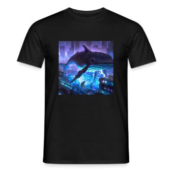 Whale floating in the city - Men's T-Shirt - black - Front - AI Model Male 178 light (178cm)
