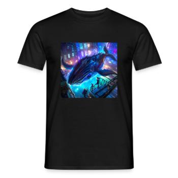 Whale floating in the city - Men's T-Shirt - black - Front - AI Model Male 178 light (178cm)