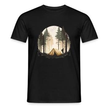 Tente en forêt pour campeurs et routards - T-shirt homme - noir - Devant - AI Model Male 178 light (178cm)