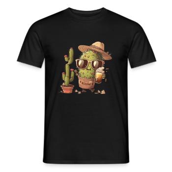 Drôle de buveur de bière: Le cactus au sombrero - T-shirt homme - noir - Devant - AI Model Male 178 light (178cm)