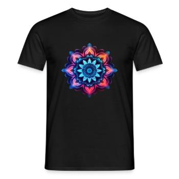 Mandala colorful flower neon - Men's T-Shirt - black - Front - AI Model Male 178 light (178cm)