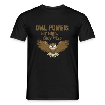 Owl Power: Fly High, Stay Wise Nocturnal Bird Nigh - Men's T-Shirt - black - Front - AI Model Male 178 light (178cm)