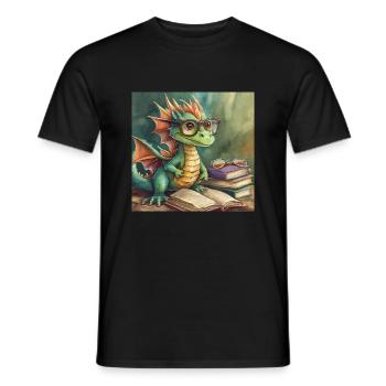 Drache mit büchern - Männer T-Shirt - Schwarz - Vorne - AI Model Male 178 light (178cm)