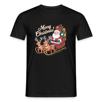 Santa Claus Reindeer Sleigh Merry Christmas - Men's T-Shirt - black - Front - AI Model Male 178 light (178cm)