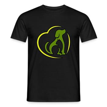 Abstract cat and dog in heart. - Men's T-Shirt - black - Front - AI Model Male 178 light (178cm)