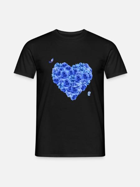 Blue floral heart - Men's T-Shirt - black