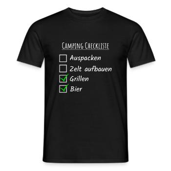 Camping Checkliste - Männer T-Shirt - Schwarz - Vorne - AI Model Male 178 light (178cm)