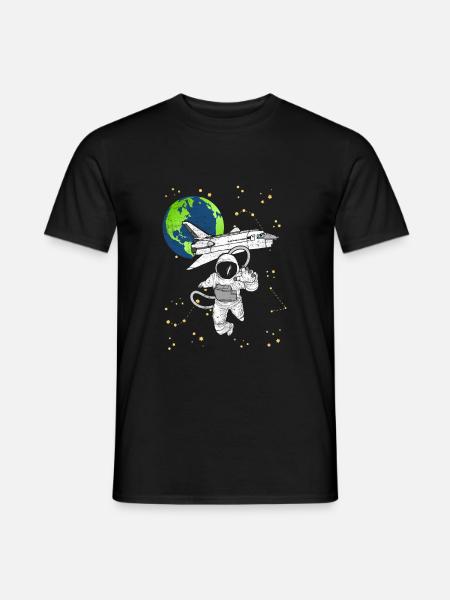 Astronaute avec navette spatiale dans l'espace - T-shirt homme - noir