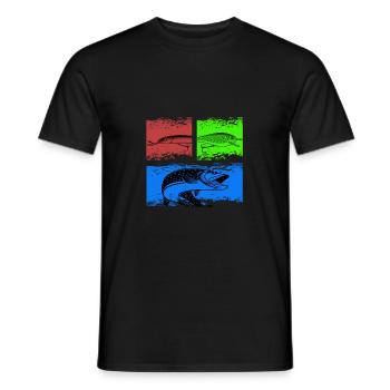 Lures and pike predator fishing - Men's T-Shirt - black - Front - AI Model Male 178 light (178cm)