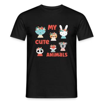 Mes animaux mignons, chat lapin, panda, - T-shirt homme - noir - Devant - AI Model Male 178 light (178cm)
