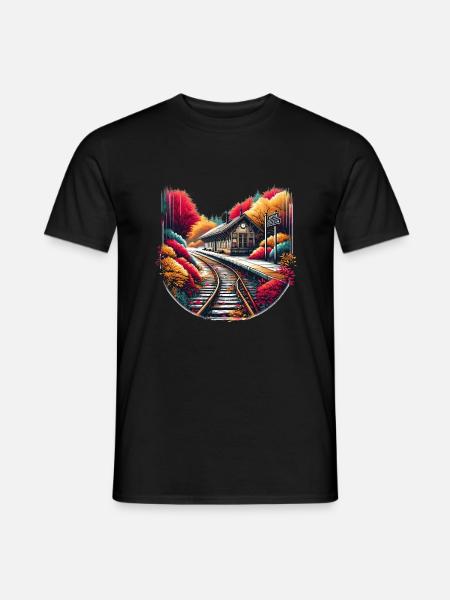 Die verlassene Herbststation - Männer T-Shirt - Schwarz