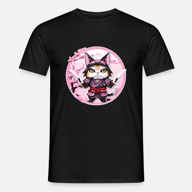 Samurai Katze & Kirschblüten #1 - Männer T-Shirt - Schwarz