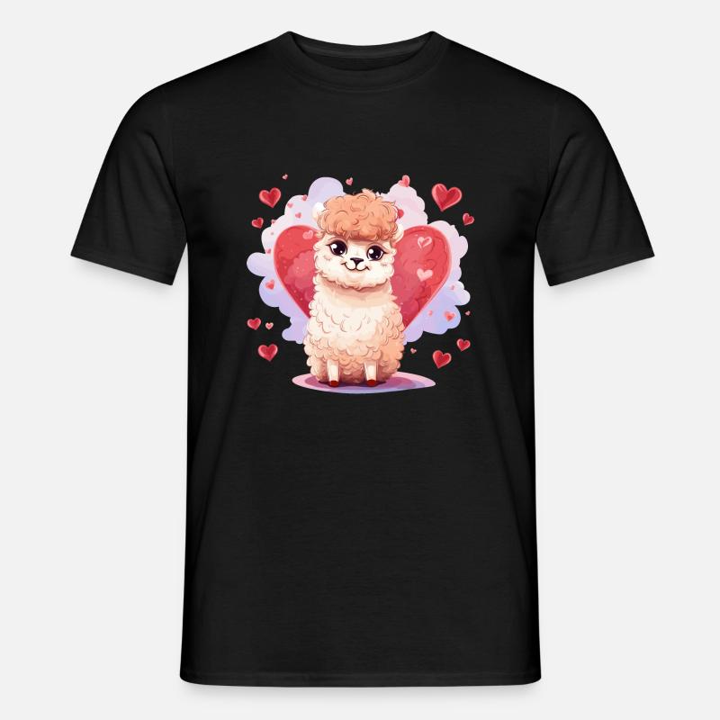 Alpaka mit Herzen - Männer T-Shirt - Schwarz