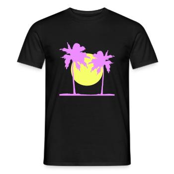 Deux Palmiers Île Soleil Coucher De Soleil Rond Rose - T-shirt homme - noir - Devant - AI Model Male 178 light (178cm)